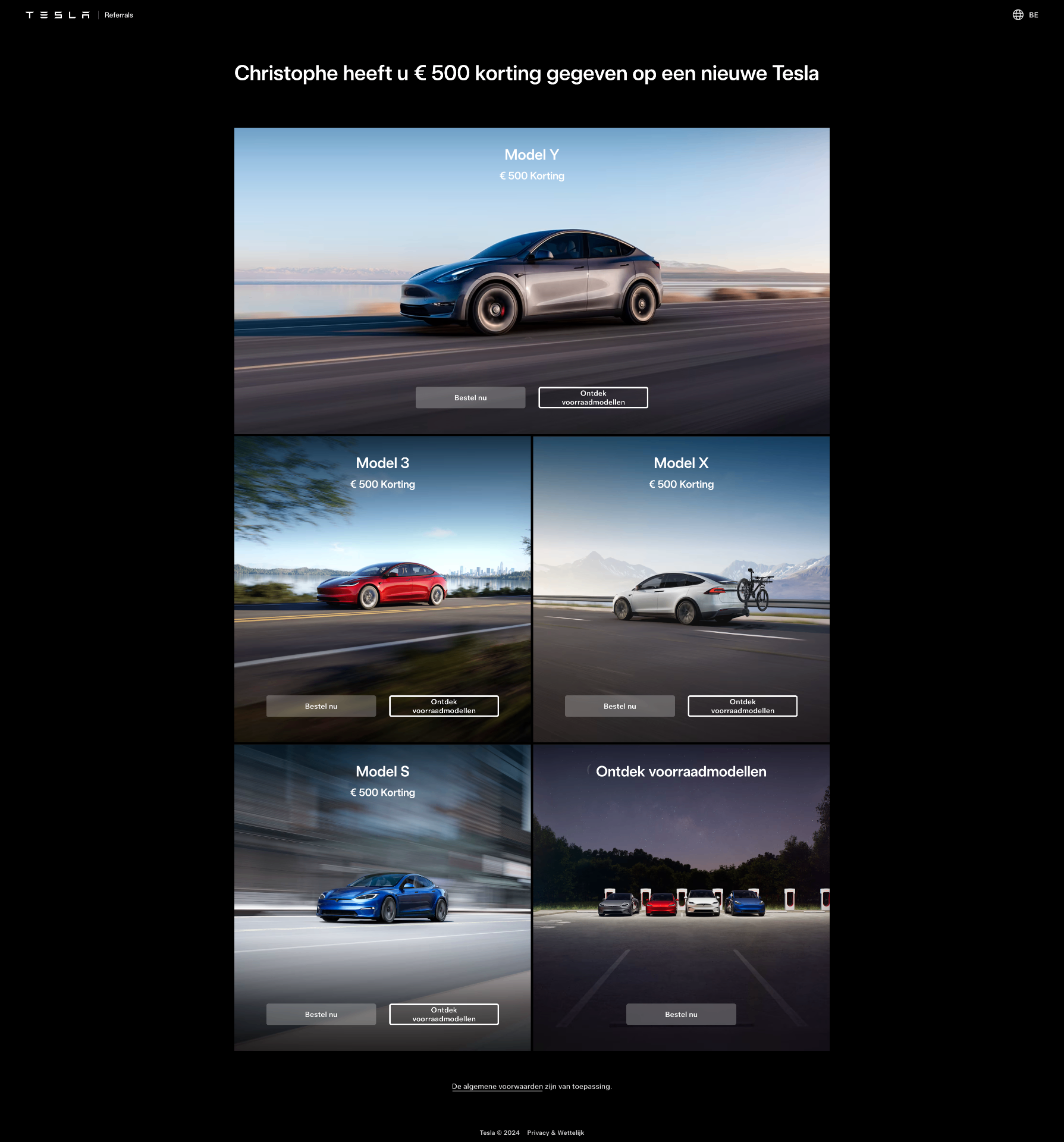 Tesla referral korting voorbeeld
